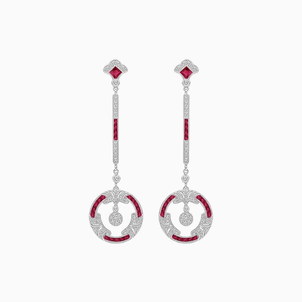 Vintage Inspired Linear Drop Earrings with Diamond - Shahin Jewelry