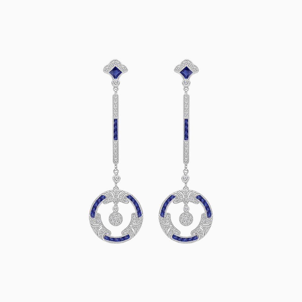 Vintage Inspired Linear Drop Earrings with Diamond - Shahin Jewelry