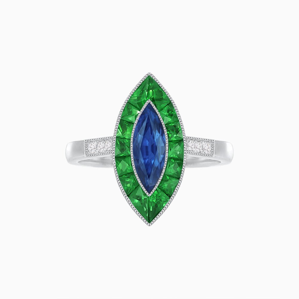 Vintage - Inspired Marquise Cut Ring Mounting with French - Cut Gemstone Halo - Shahin Jewelry