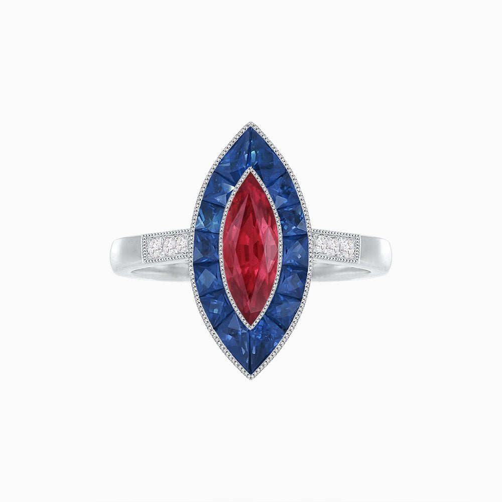 Vintage - Inspired Marquise Cut Ring Mounting with French - Cut Gemstone Halo - Shahin Jewelry