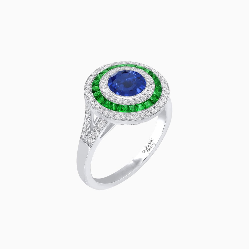 Vintage - Inspired Multi - Halo Gemstone Ring - Shahin Jewelry