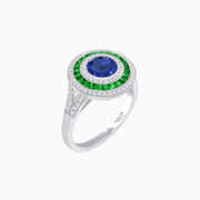 Vintage - Inspired Multi - Halo Gemstone Ring - Shahin Jewelry