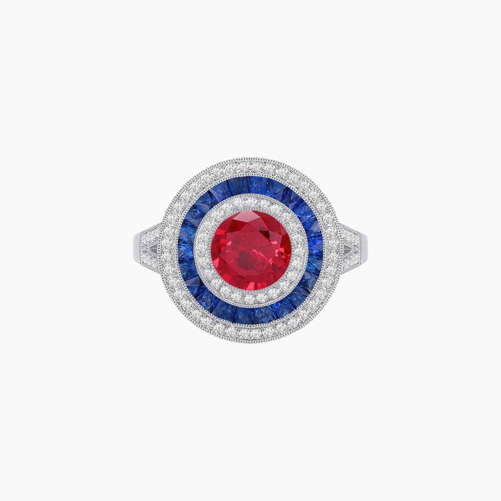 Vintage - Inspired Multi - Halo Gemstone Ring - Shahin Jewelry