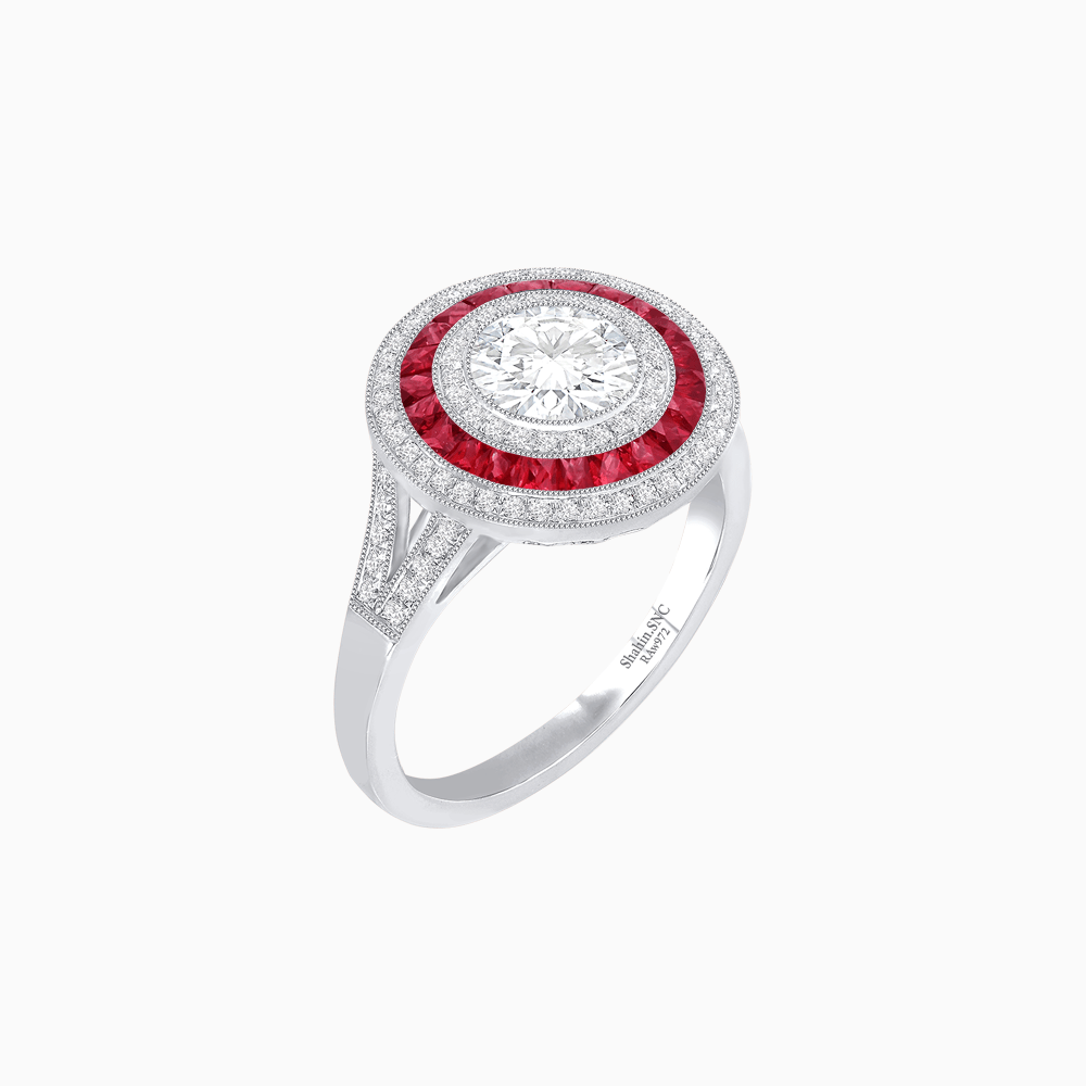 Vintage - Inspired Multi - Halo Gemstone Ring - Shahin Jewelry