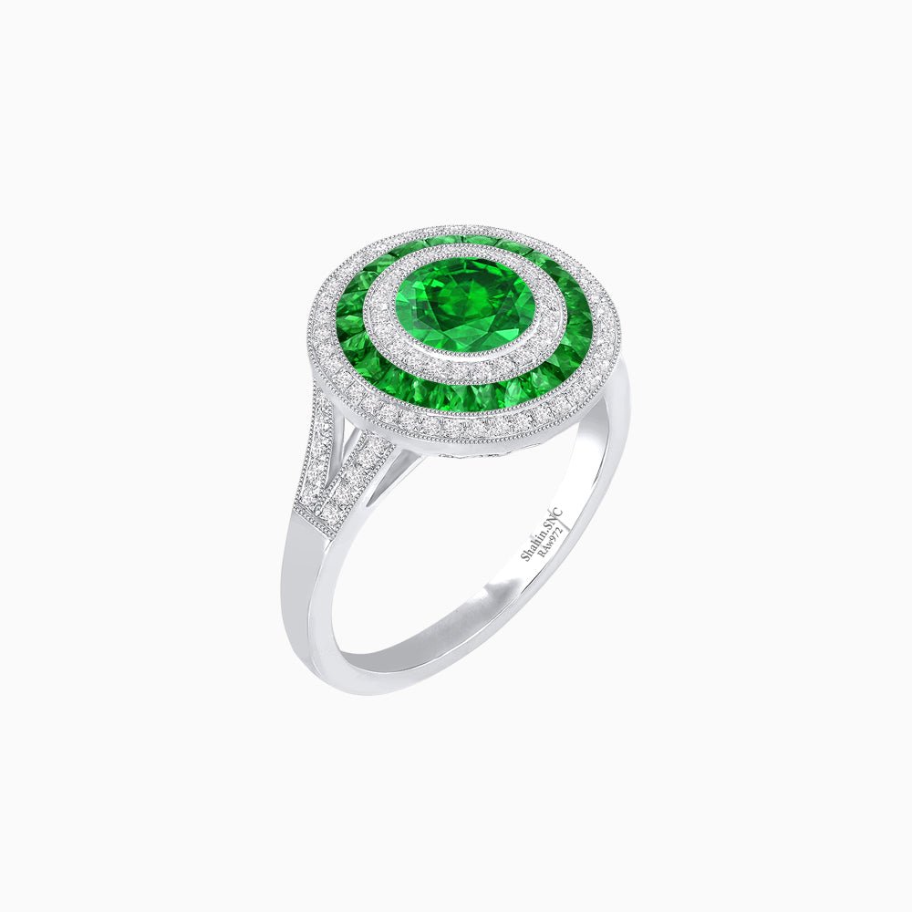 Vintage - Inspired Multi - Halo Gemstone Ring - Shahin Jewelry