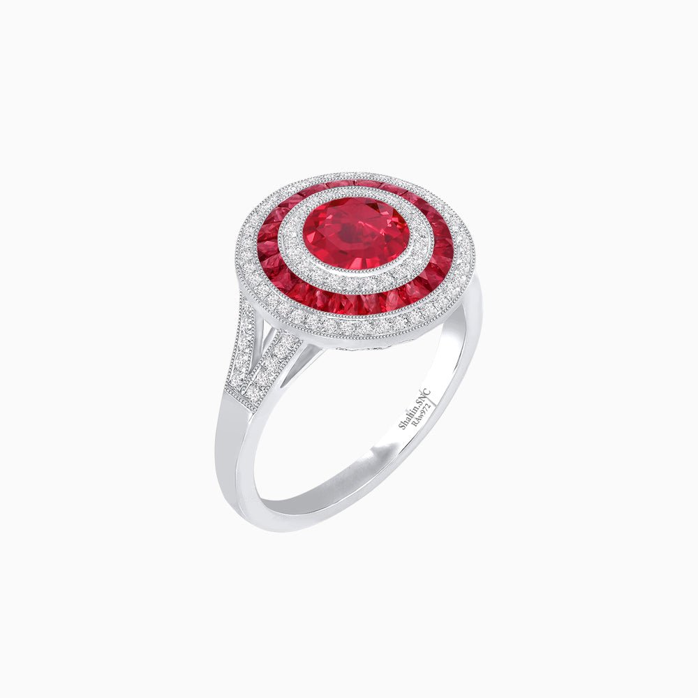 Vintage - Inspired Multi - Halo Gemstone Ring - Shahin Jewelry