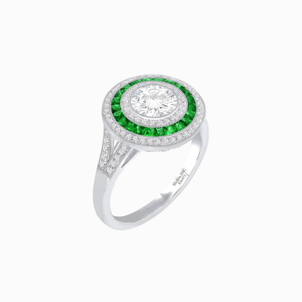 Vintage - Inspired Multi - Halo Gemstone Ring - Shahin Jewelry