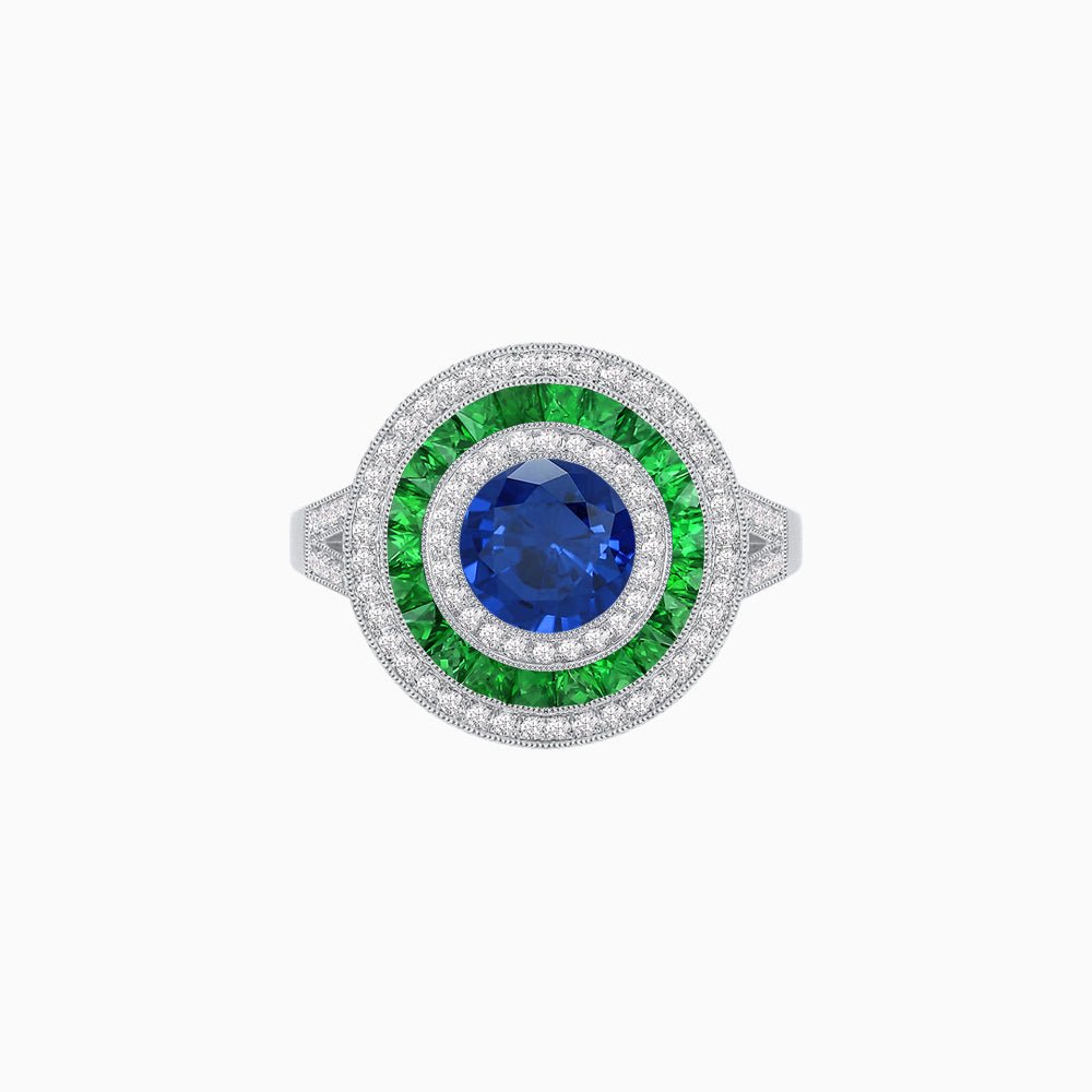 Vintage - Inspired Multi - Halo Gemstone Ring - Shahin Jewelry