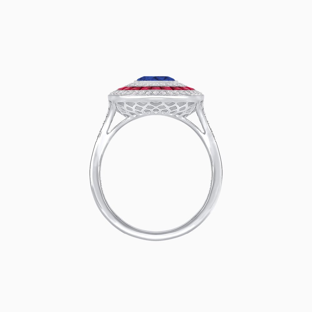 Vintage - Inspired Multi - Halo Gemstone Ring - Shahin Jewelry