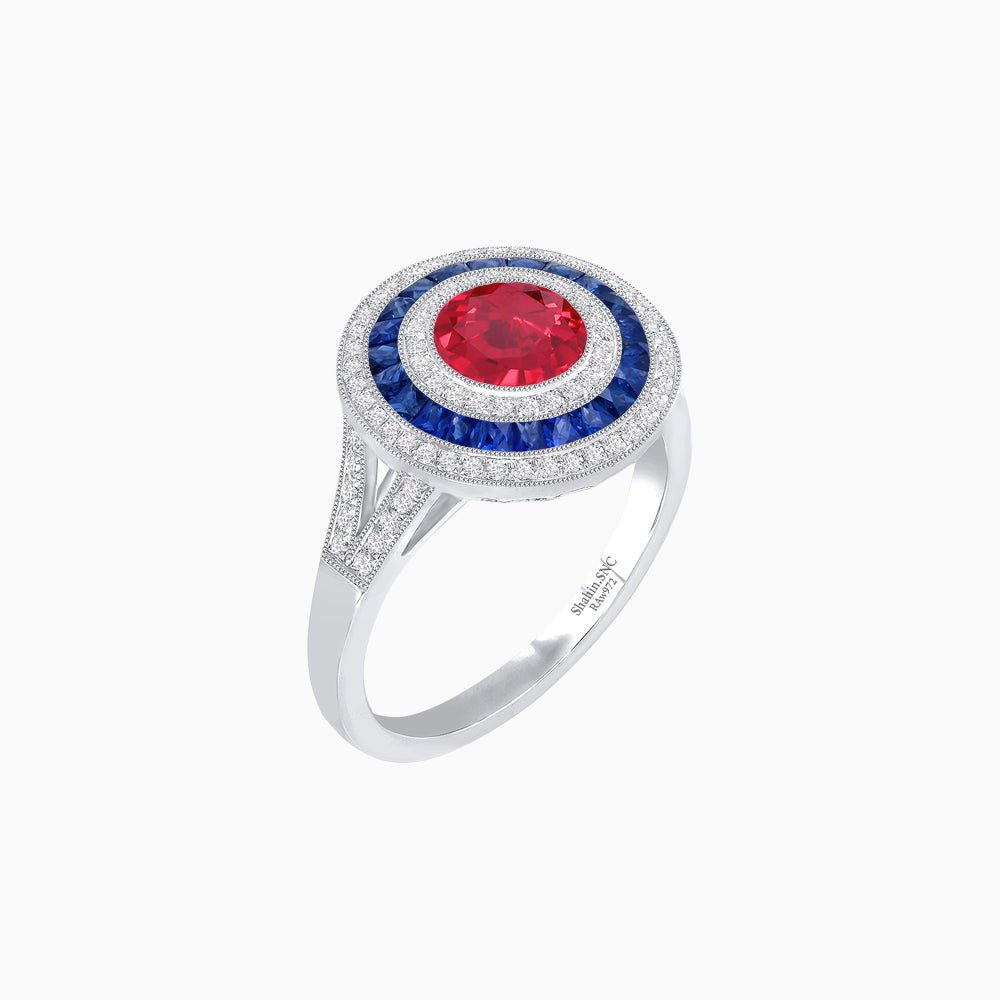 Vintage - Inspired Multi - Halo Gemstone Ring - Shahin Jewelry