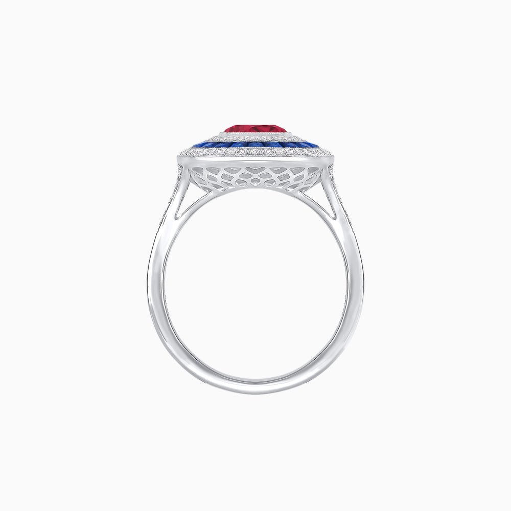 Vintage - Inspired Multi - Halo Gemstone Ring - Shahin Jewelry