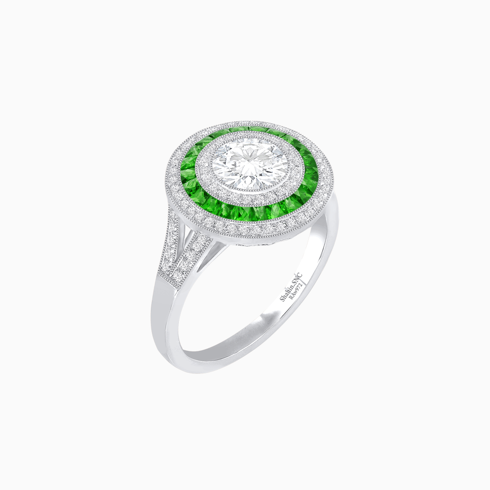 Vintage - Inspired Multi - Halo Gemstone Ring - Shahin Jewelry