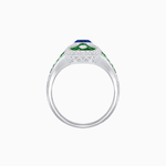 Load image into Gallery viewer, Vintage - Inspired Oval Center Mounting Ring with Intricate Gemstone Inlay - Shahin Jewelry
