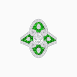 Load image into Gallery viewer, Vintage - Inspired Oval Center Mounting Ring with Intricate Gemstone Inlay - Shahin Jewelry
