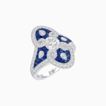 Load image into Gallery viewer, Vintage - Inspired Oval Center Mounting Ring with Intricate Gemstone Inlay - Shahin Jewelry
