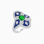 Load image into Gallery viewer, Vintage - Inspired Oval Center Mounting Ring with Intricate Gemstone Inlay - Shahin Jewelry

