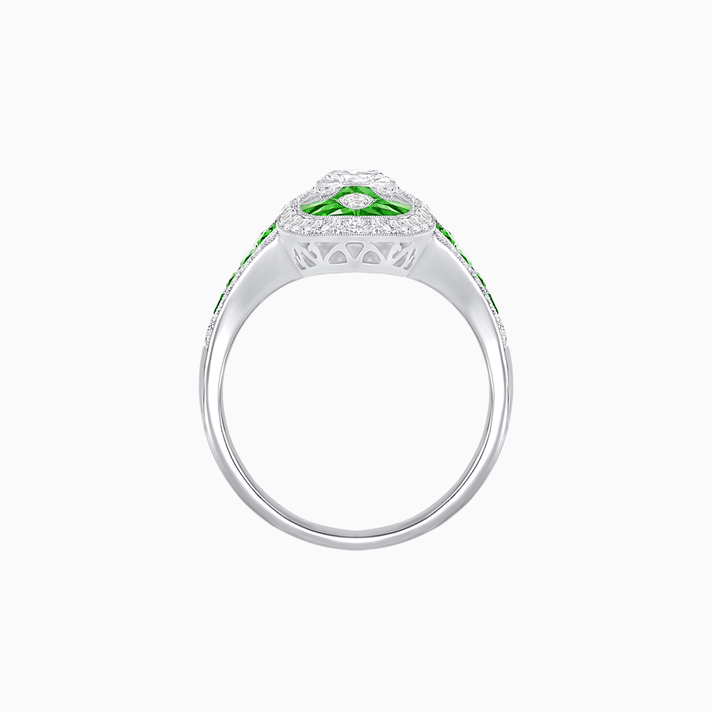 Vintage - Inspired Oval Center Mounting Ring with Intricate Gemstone Inlay - Shahin Jewelry