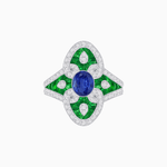 Load image into Gallery viewer, Vintage - Inspired Oval Center Mounting Ring with Intricate Gemstone Inlay - Shahin Jewelry
