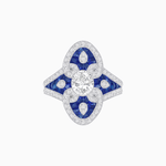 Load image into Gallery viewer, Vintage - Inspired Oval Center Mounting Ring with Intricate Gemstone Inlay - Shahin Jewelry
