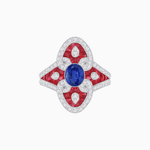 Load image into Gallery viewer, Vintage - Inspired Oval Center Mounting Ring with Intricate Gemstone Inlay - Shahin Jewelry
