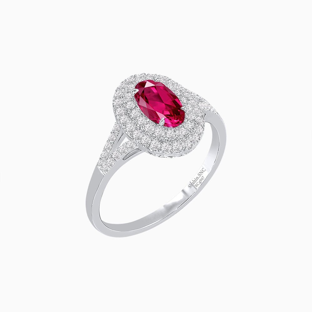 Vintage Inspired Oval Cut Double Halo Engagement Ring - Shahin Jewelry