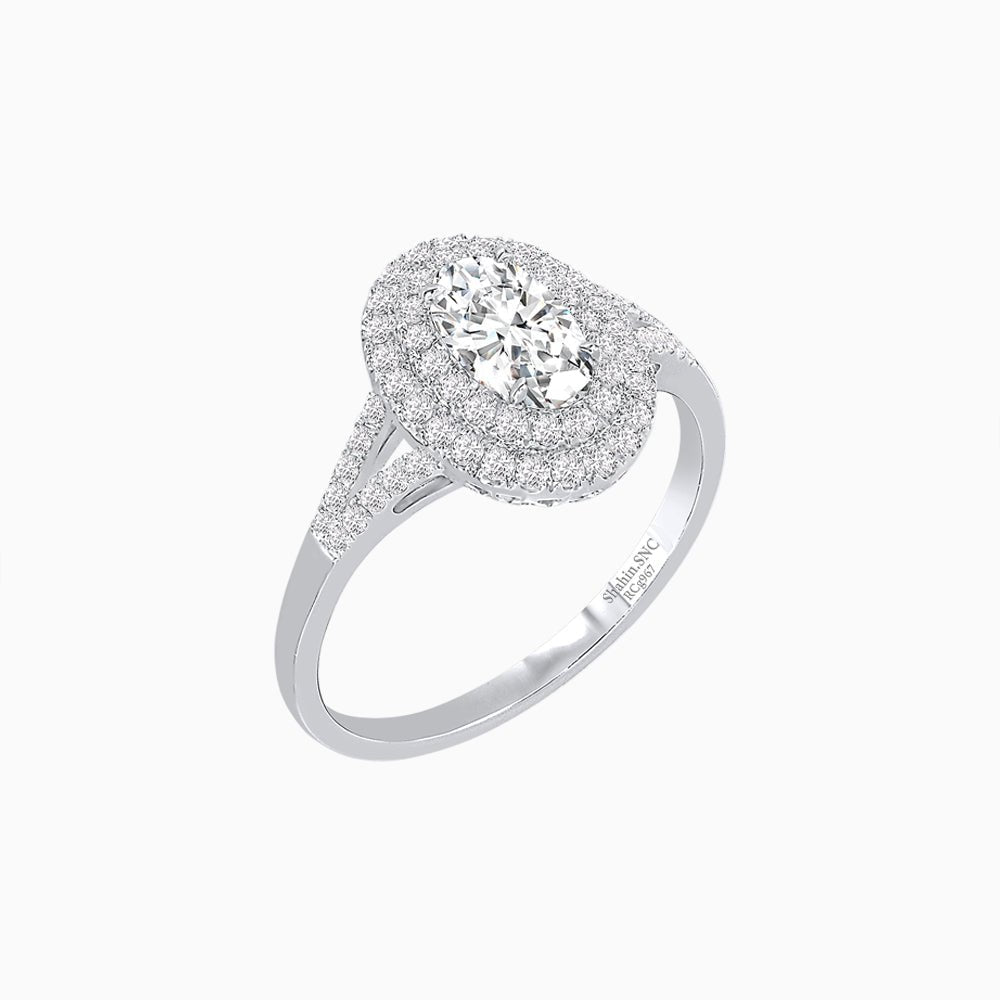 Vintage Inspired Oval Cut Double Halo Engagement Ring - Shahin Jewelry