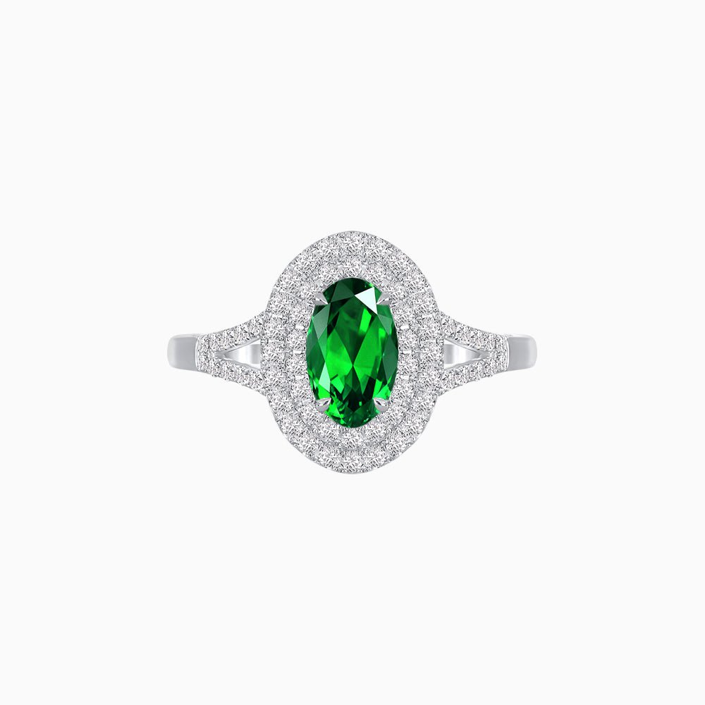 Vintage Inspired Oval Cut Double Halo Engagement Ring - Shahin Jewelry