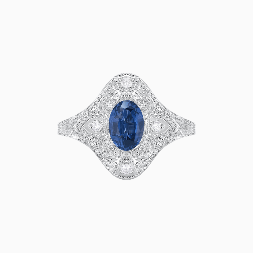Vintage - Inspired Oval Cut Ring Mounting with Filigree Detailing - Shahin Jewelry