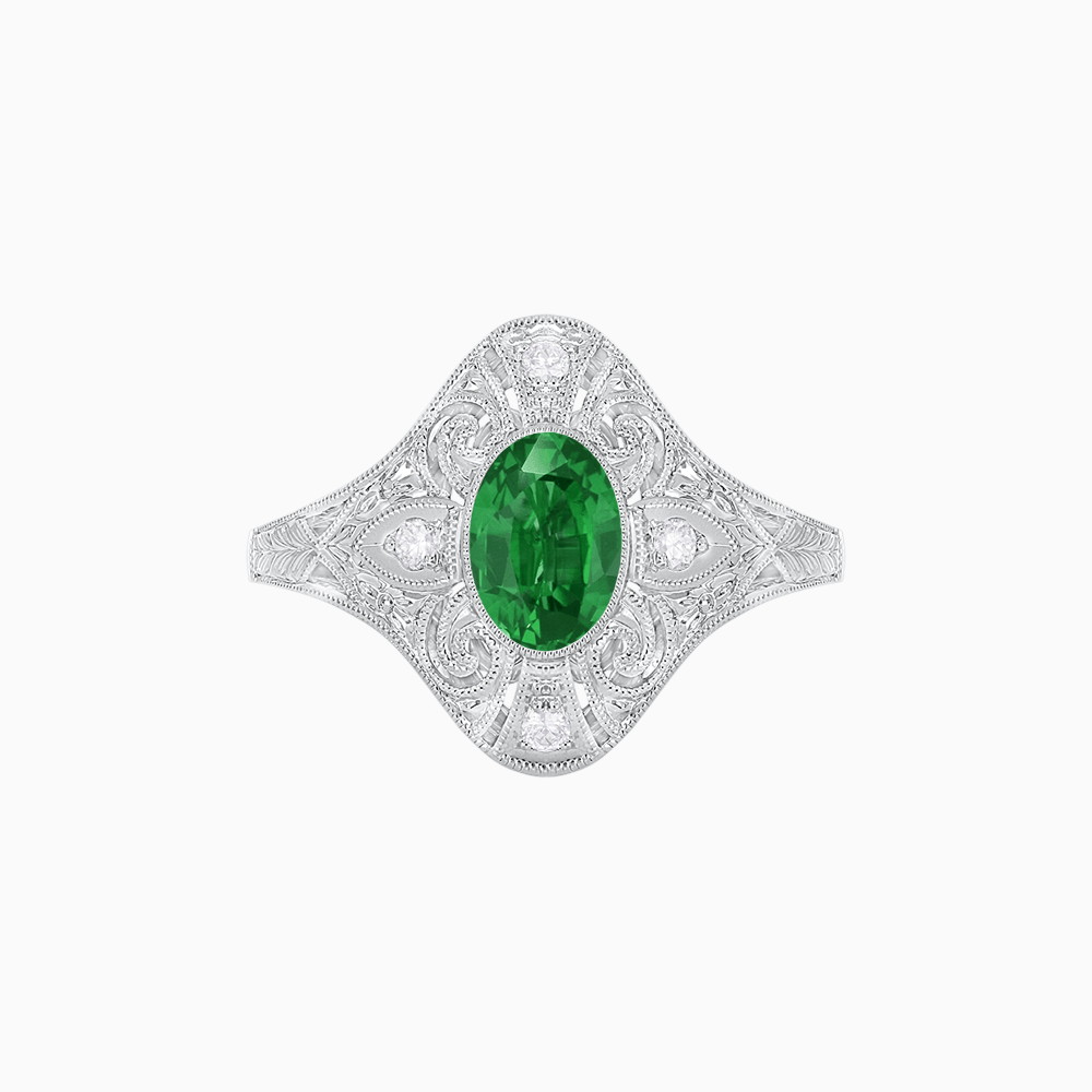 Vintage - Inspired Oval Cut Ring Mounting with Filigree Detailing - Shahin Jewelry