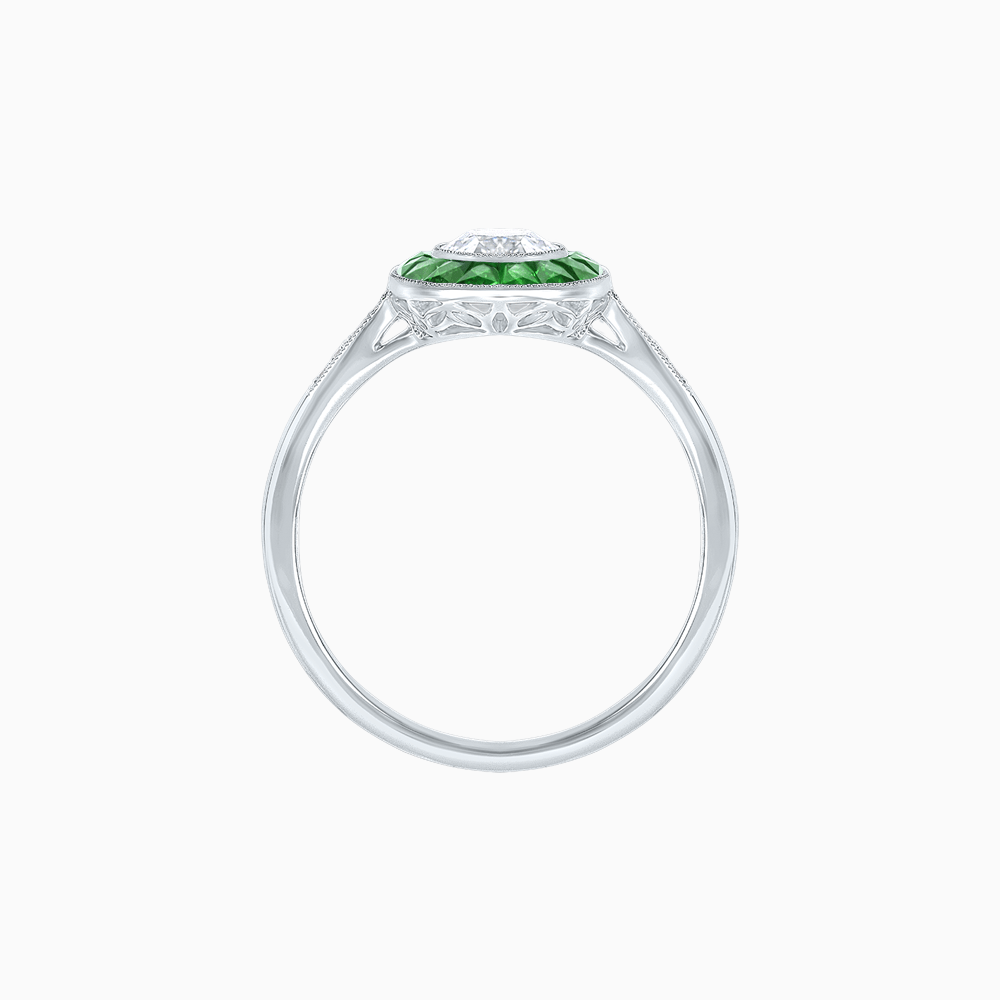 Vintage - Inspired Oval Cut Ring with French - Cut Gemstone Halo - Shahin Jewelry