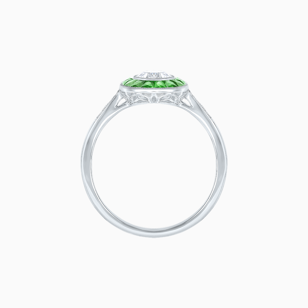 Vintage - Inspired Oval Cut Ring with French - Cut Gemstone Halo - Shahin Jewelry