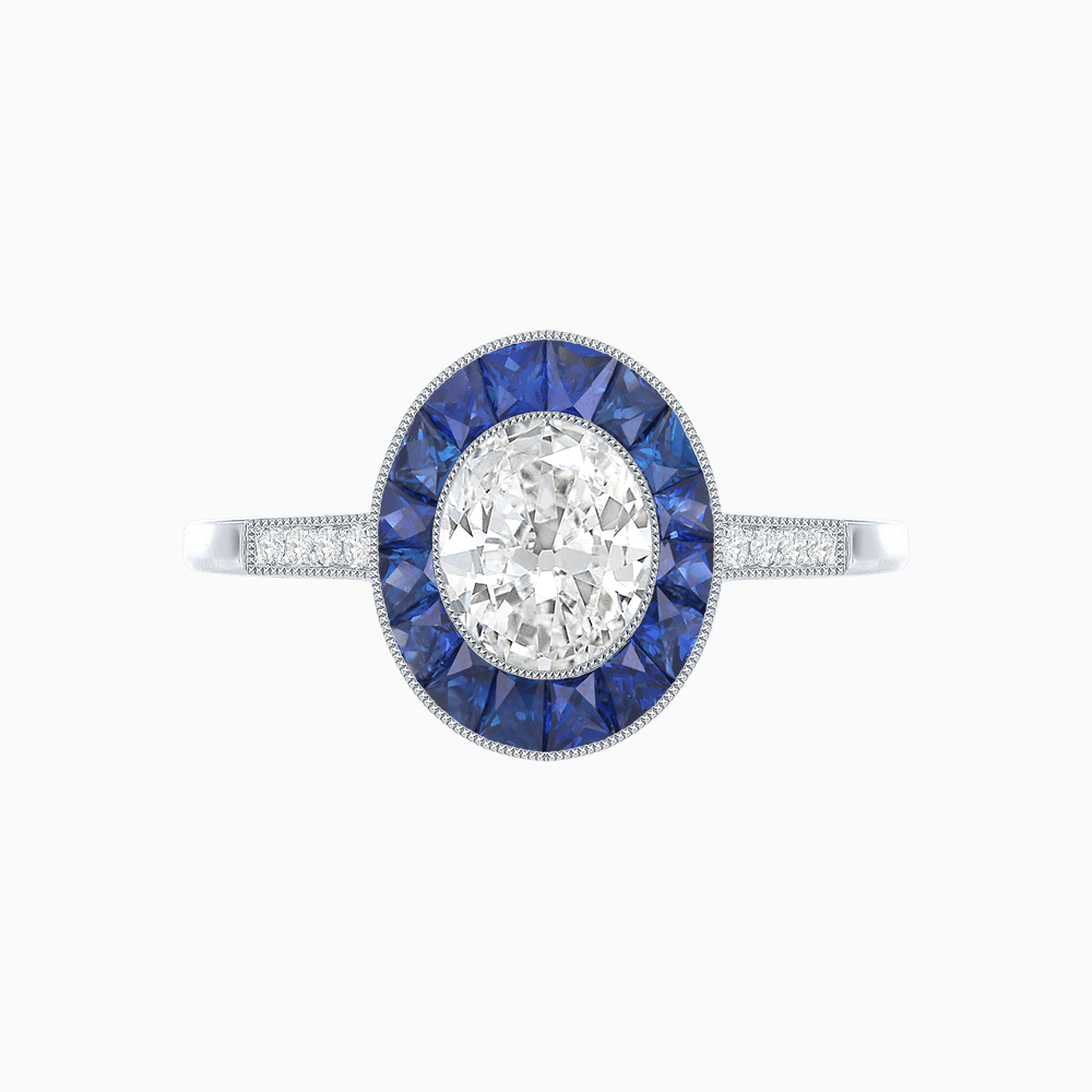 Vintage - Inspired Oval Cut Ring with French - Cut Gemstone Halo - Shahin Jewelry