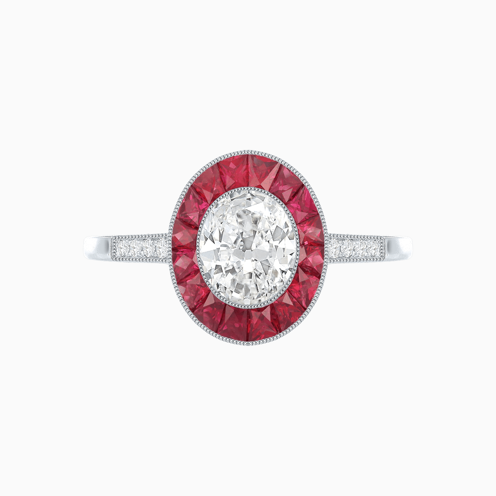 Vintage - Inspired Oval Cut Ring with French - Cut Gemstone Halo - Shahin Jewelry