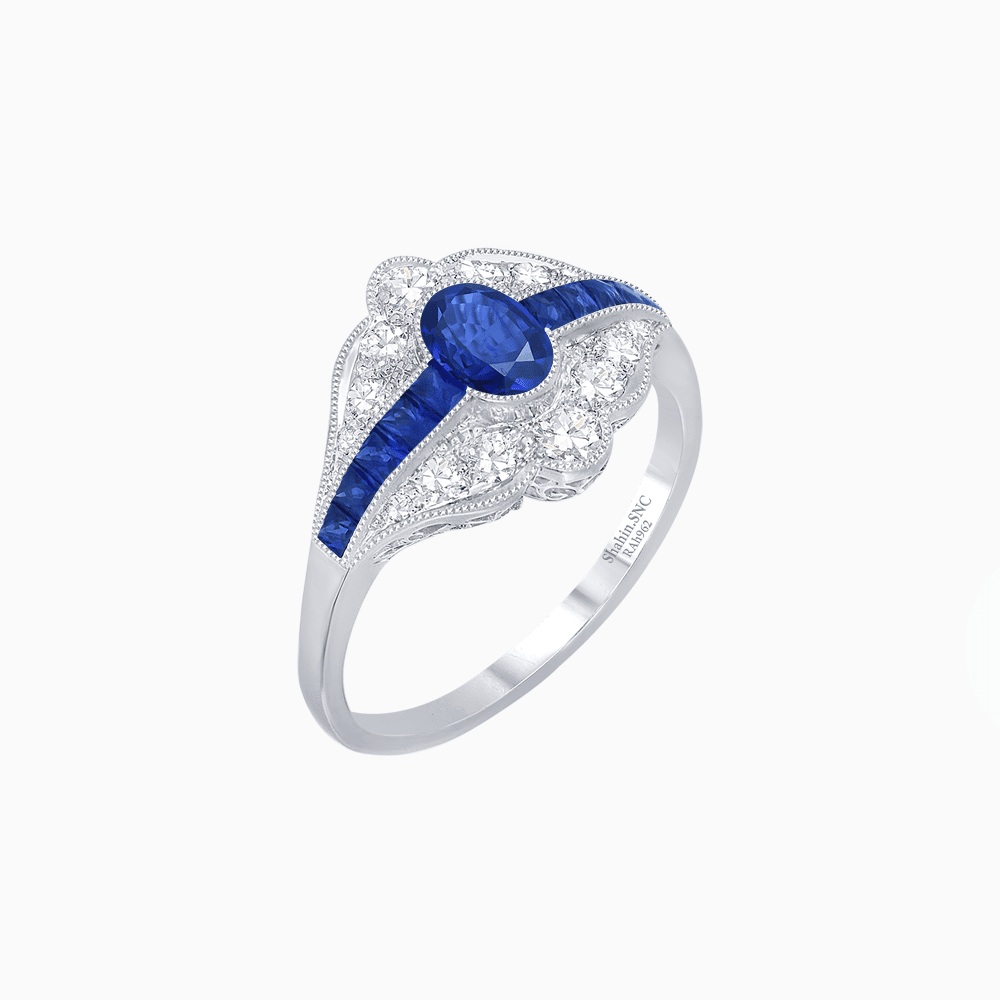 Vintage - Inspired Oval Cut Ring with Intricate Detailing - Shahin Jewelry