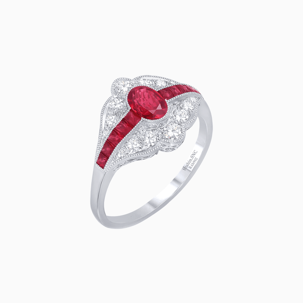 Vintage - Inspired Oval Cut Ring with Intricate Detailing - Shahin Jewelry