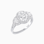 Load image into Gallery viewer, Vintage Inspired Oval Cut Three-Stone Halo Ring - Shahin Jewelry