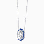 Load image into Gallery viewer, Vintage Inspired Oval Double Halo Necklace with Pear-Shaped Gemstones - Shahin Jewelry