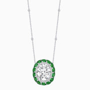 Vintage Inspired Oval Double Halo Necklace with Pear-Shaped Gemstones - Shahin Jewelry