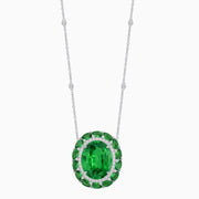 Vintage Inspired Oval Double Halo Necklace with Pear-Shaped Gemstones - Shahin Jewelry