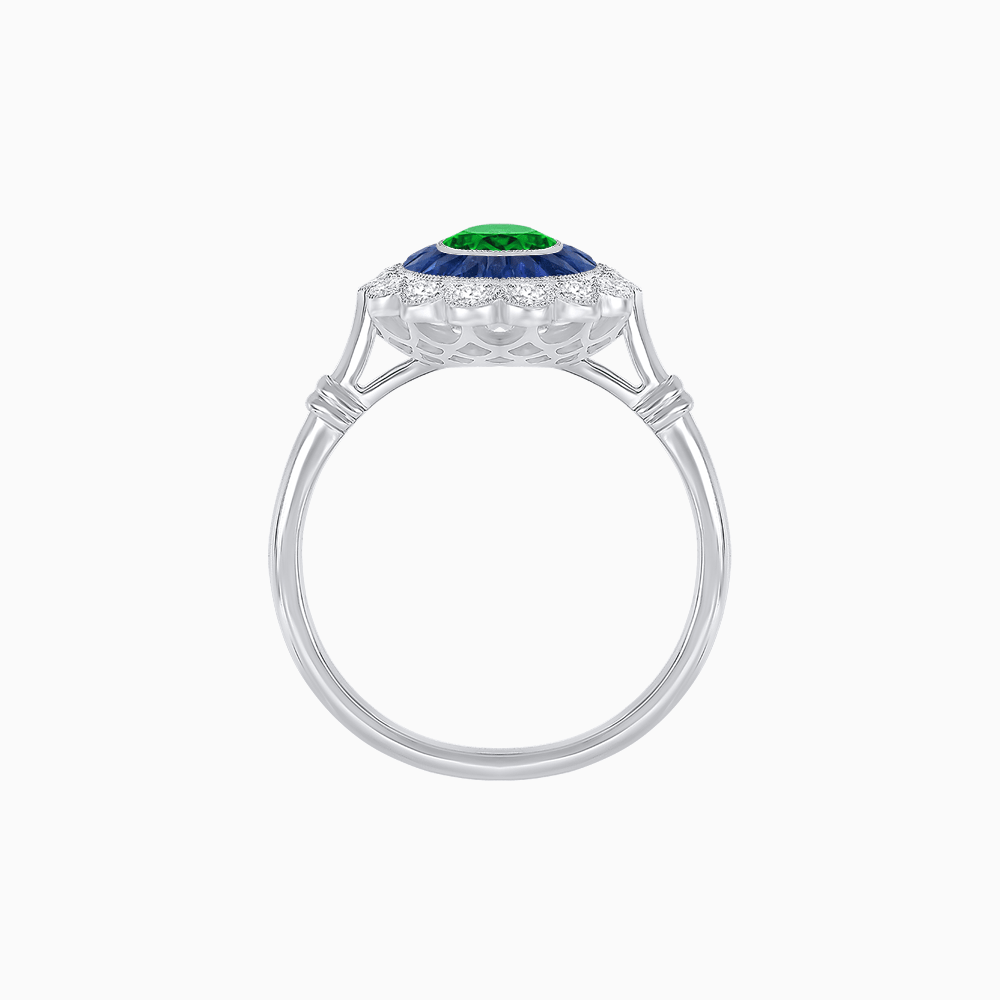 Vintage Inspired Oval French-Cut Double Halo Floral Ring - Shahin Jewelry