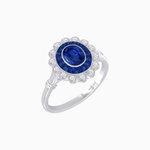 Load image into Gallery viewer, Vintage Inspired Oval French-Cut Double Halo Floral Ring - Shahin Jewelry
