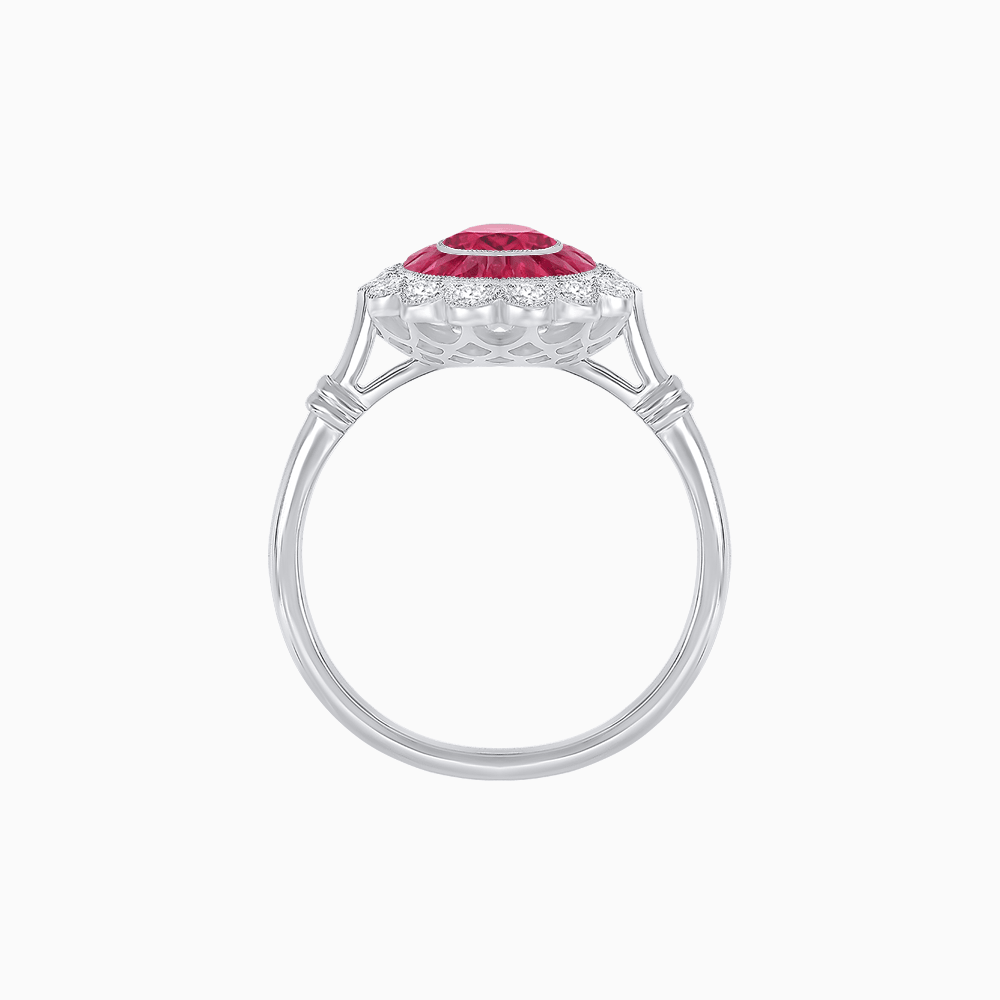 Vintage Inspired Oval French-Cut Double Halo Floral Ring - Shahin Jewelry