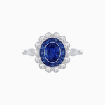 Load image into Gallery viewer, Vintage Inspired Oval French-Cut Double Halo Floral Ring - Shahin Jewelry