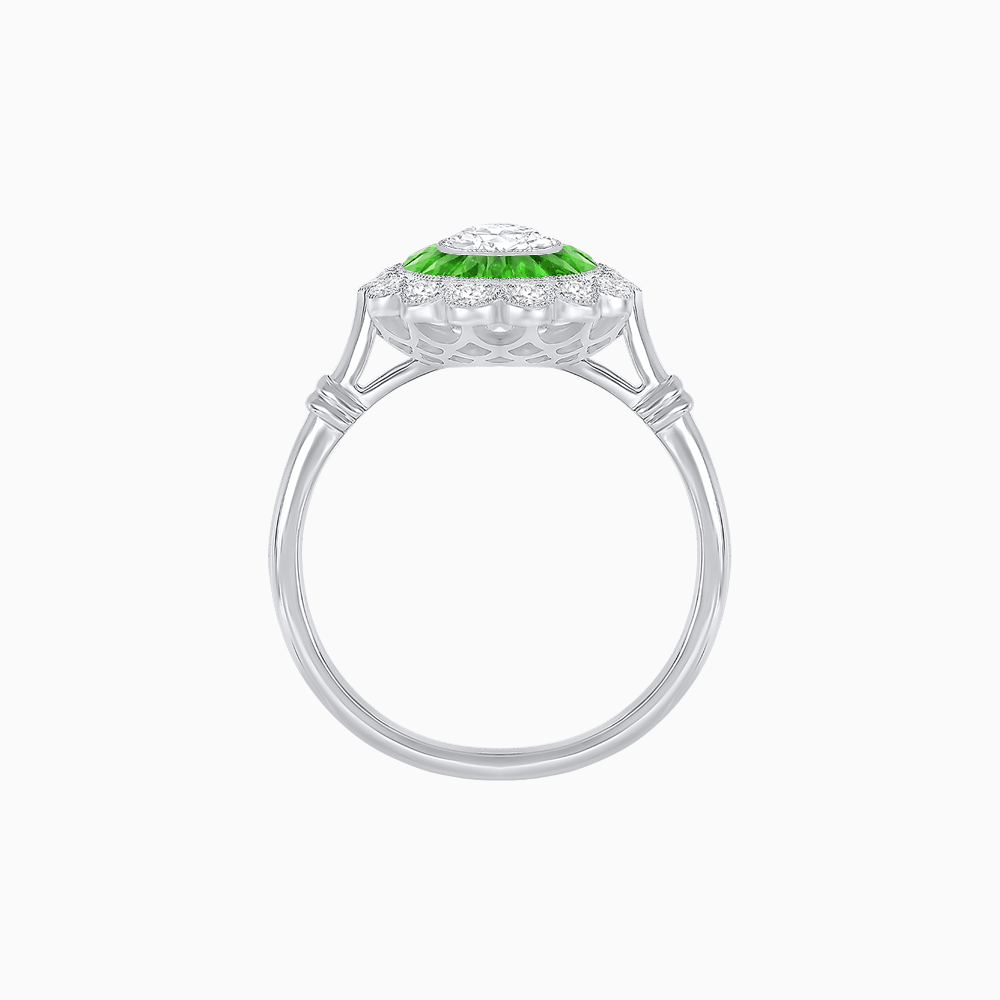 Vintage Inspired Oval French-Cut Double Halo Floral Ring - Shahin Jewelry