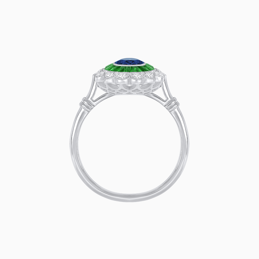Vintage Inspired Oval French-Cut Double Halo Floral Ring - Shahin Jewelry