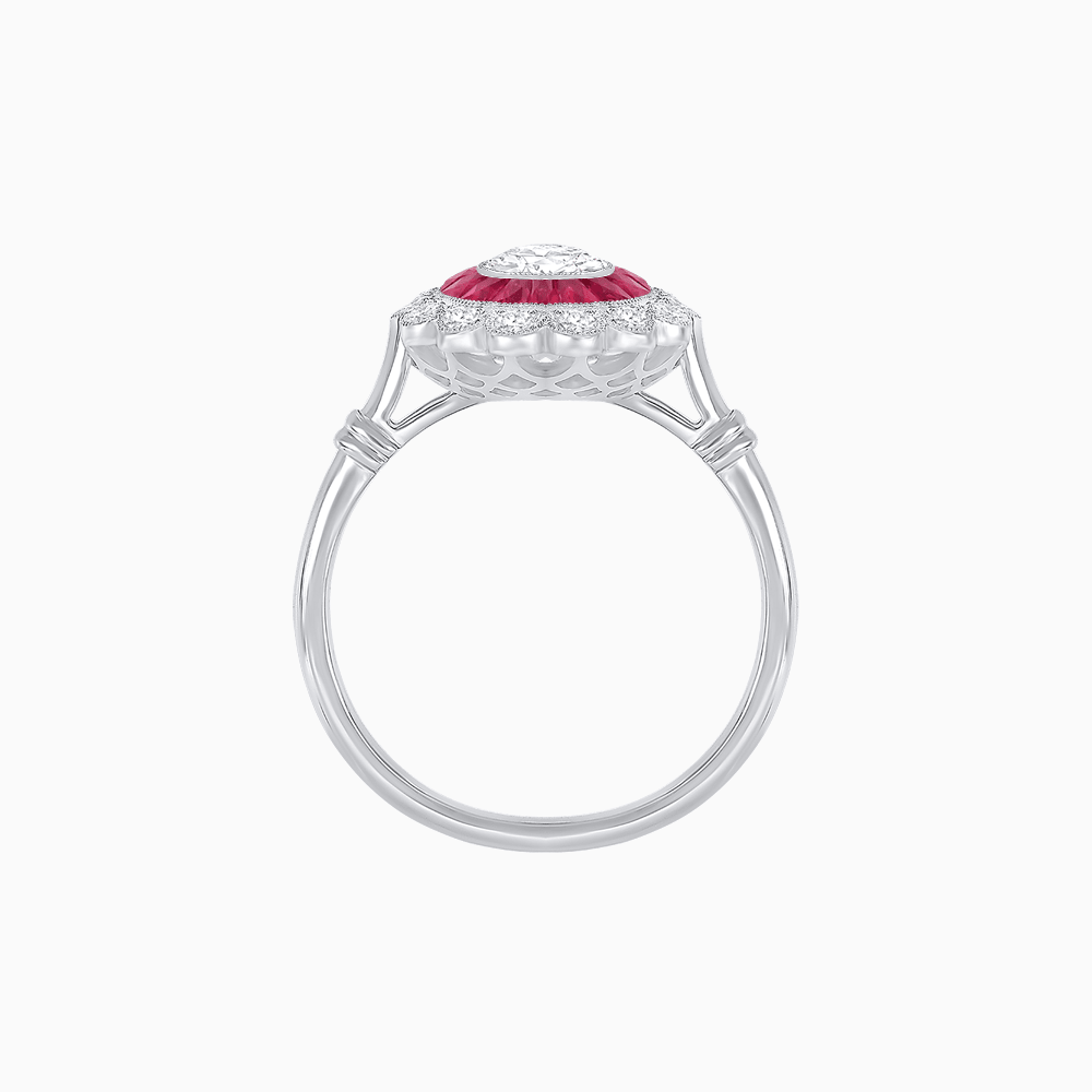 Vintage Inspired Oval French-Cut Double Halo Floral Ring - Shahin Jewelry