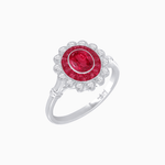 Load image into Gallery viewer, Vintage Inspired Oval French-Cut Double Halo Floral Ring - Shahin Jewelry