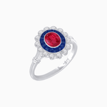 Load image into Gallery viewer, Vintage Inspired Oval French-Cut Double Halo Floral Ring - Shahin Jewelry
