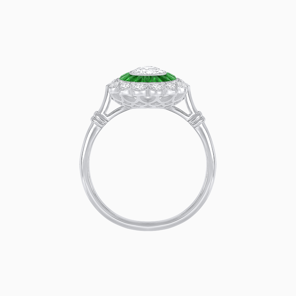 Vintage Inspired Oval French-Cut Double Halo Floral Ring - Shahin Jewelry