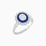 Load image into Gallery viewer, Vintage Inspired Oval French-Cut Double Halo Floral Ring - Shahin Jewelry